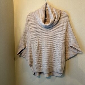 Anthropologie Moth Oatmeal Textured Cowl Neck Poncho Sweater Hi Low Size Small‎